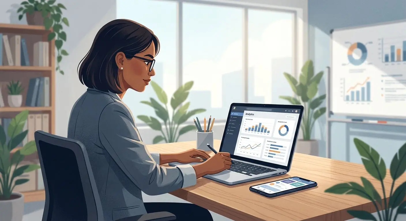 Autor especialista em experiência móvel Ilustração de especialista em produtos móveis e análise digital